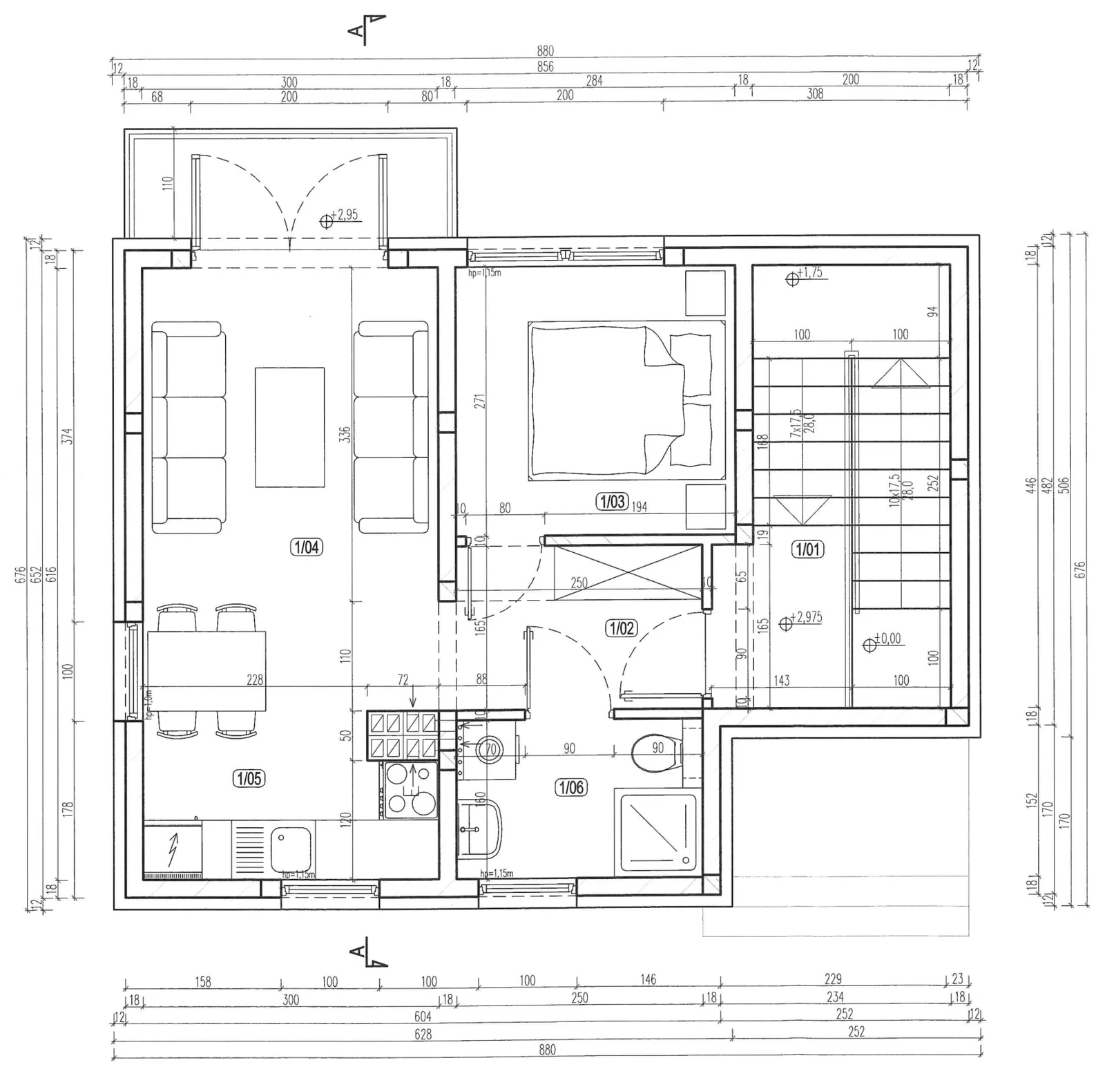 Rzut mieszkania A.2, 43,95 m²